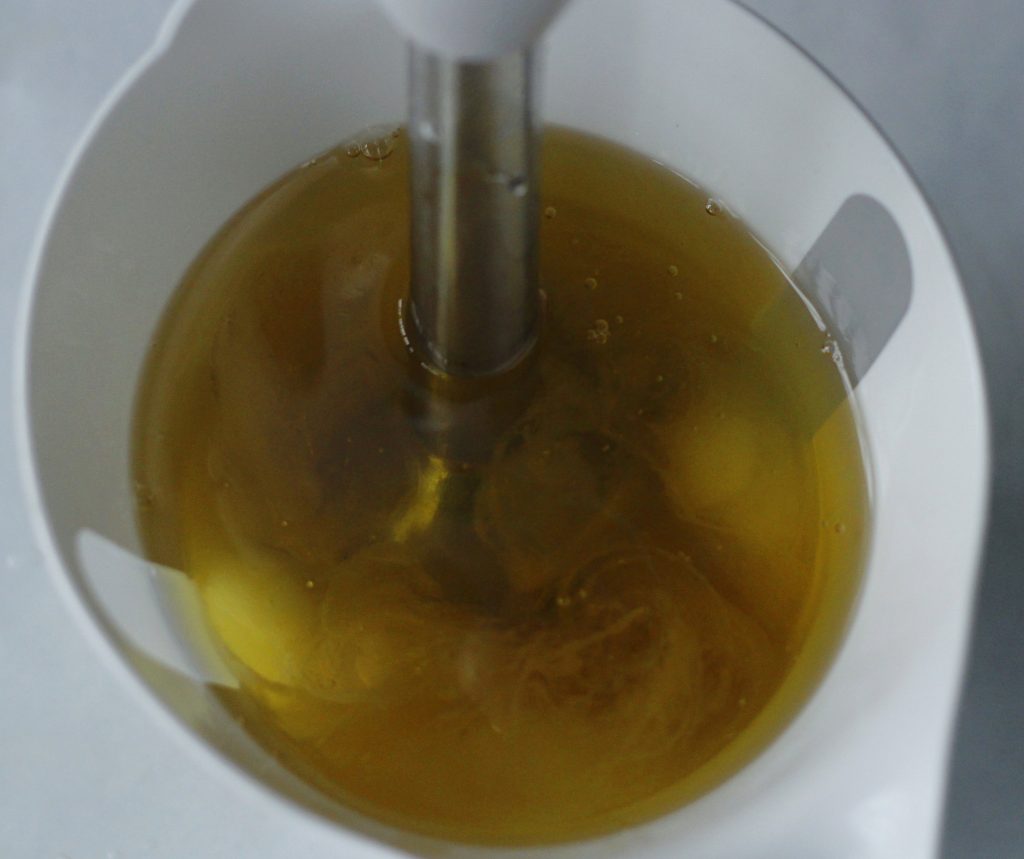Oils are starting to emulsify- can you see the them turning white and creamy at the bottom?