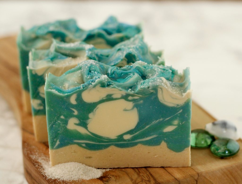 ocean inspired cold process soap using real sand