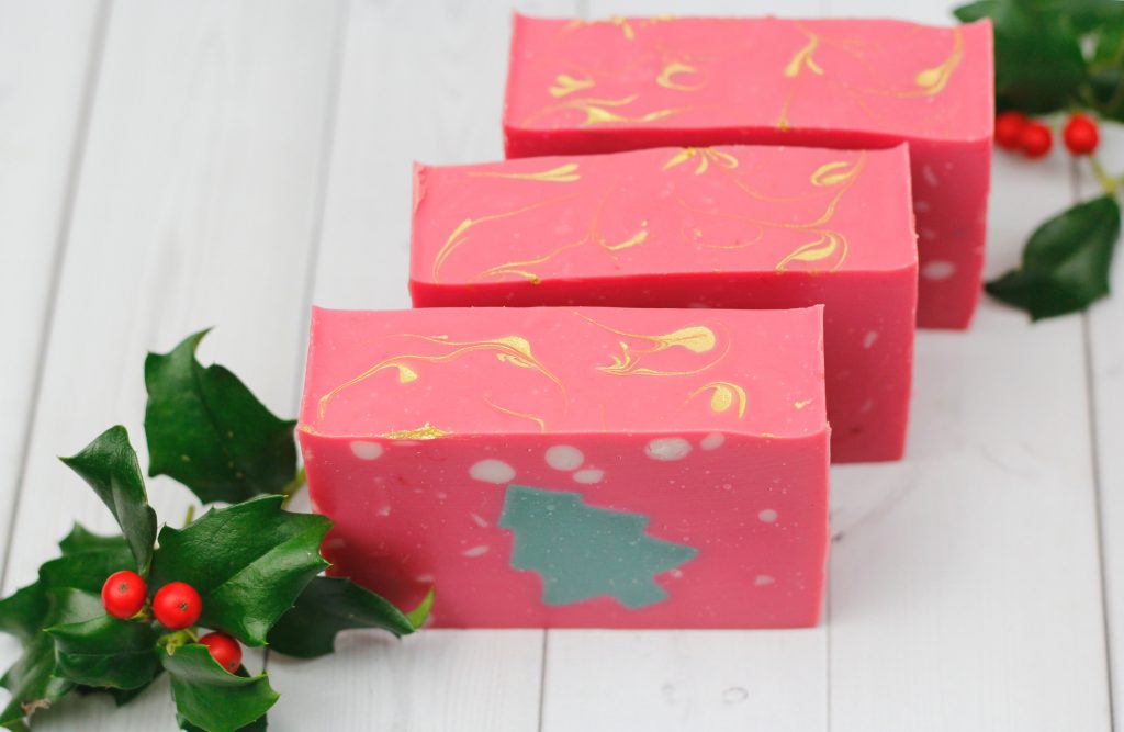 three bar soaps with christmas tree design