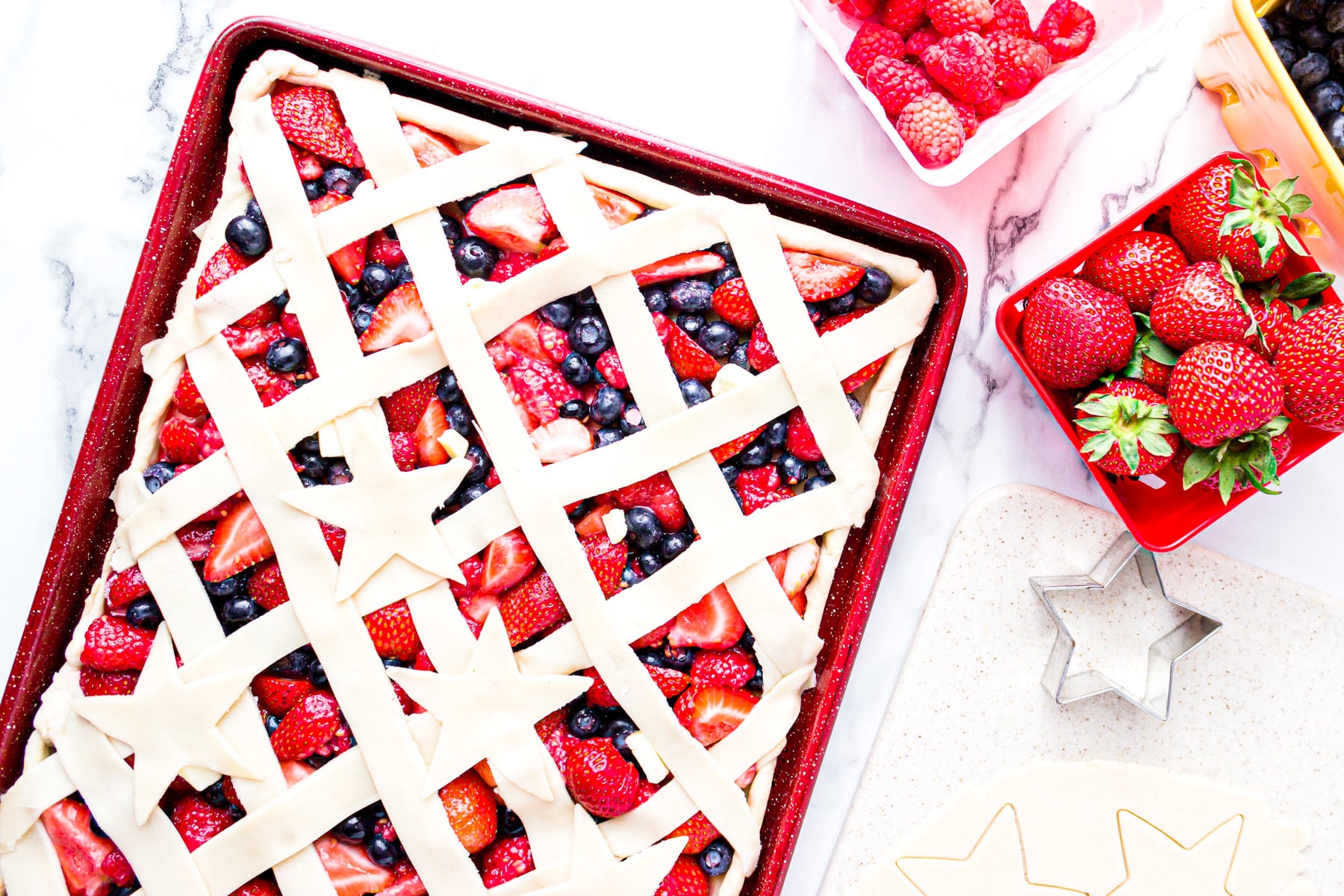 pie filled with berries and lattice top.